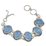 Blue Chalcedony Oval Gemstone .925 Sterling Silver Bracelet