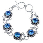 Handmade Faceted Blue Topaz Gemstone .925 Sterling Silver Bracelet