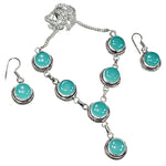 Handmade Aqua Green Chalcedony .925 Silver Necklace and Earrings Set