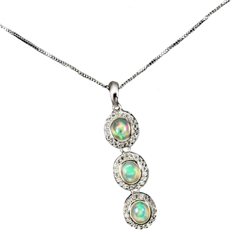 Full Flash Fire Opal, White Topaz Solid.925 Sterling Silver Necklace