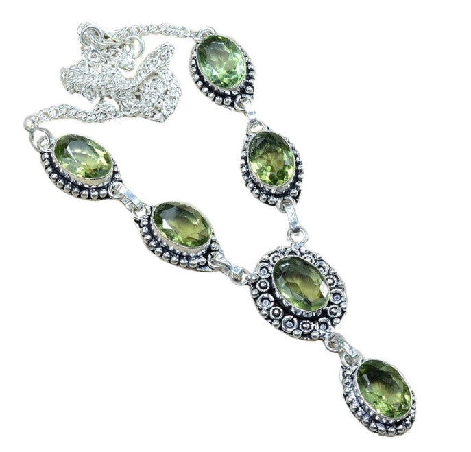 Handmade Green Amethyst Gemstone .925 Silver Plated Necklace