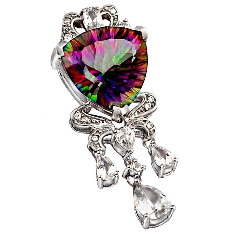 13.79 ct Mystic Rainbow,White Topaz Solid 925 Sterling Silver Pendant