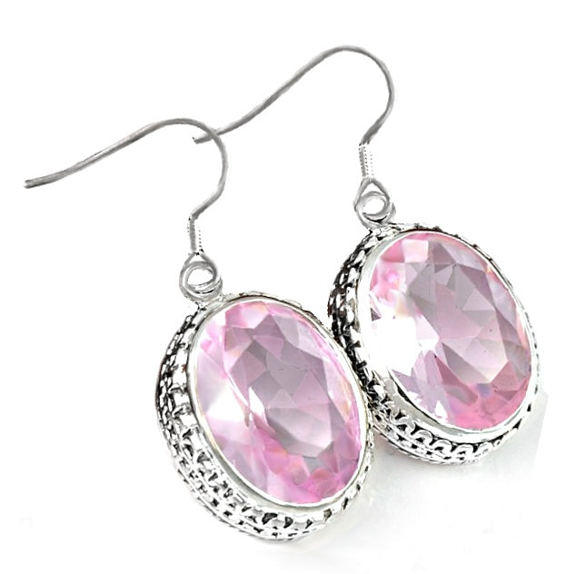 Handmade Pink Topaz Oval Gemstone .925 Silver Earrings