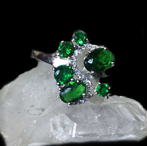 Handmade Russian Nano Emerald , White Topaz Solid .925 Sterling Silver Size 7 or O