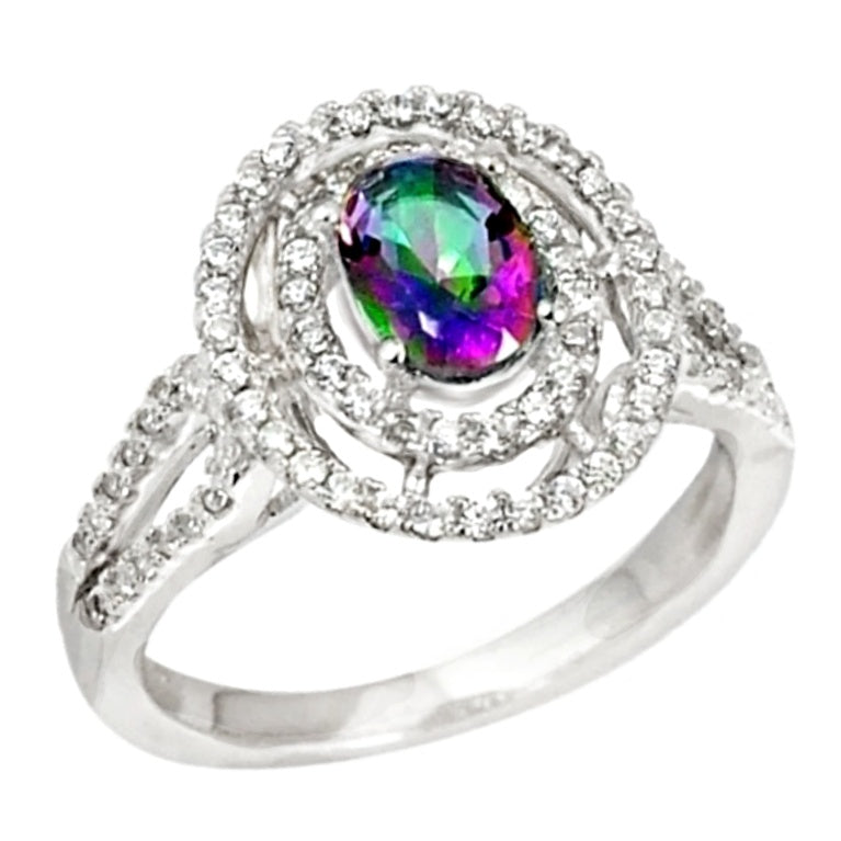 4.17 Cts Rainbow Topaz, White Topaz Ring In Solid .925 Sterling Silver Size 7