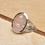 Natural Rose Quartz Gemstone Solid .925 Sterling Silver Ring Size 7.5 or P - BELLADONNA