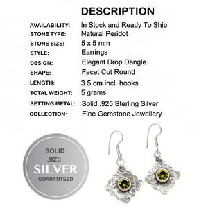 Natural Peridot Gemstone Solid .925 Sterling Silver Earrings