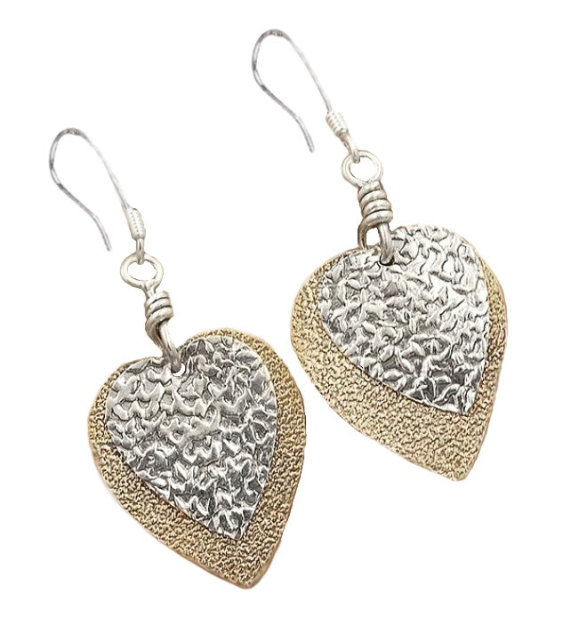 Two Tone Textured Solid .925 Sterling Silver Earrings