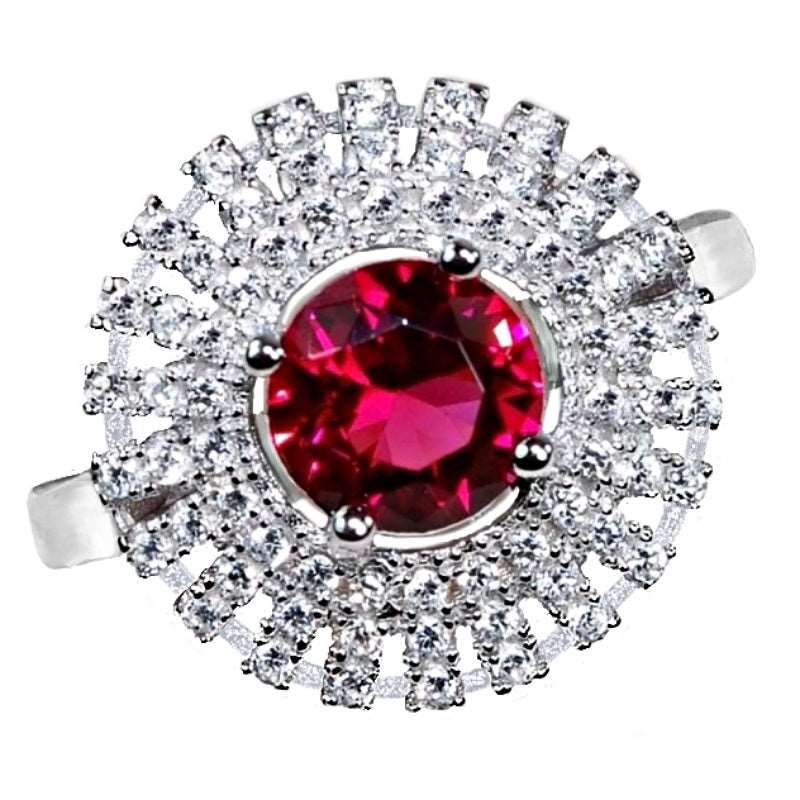 1ct Ruby & White Topaz .925 Solid Sterling Silver Ring Size 8/Q
