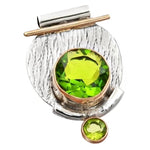 Two Tone 5 cts Natural Faceted Peridot Gemstone .925 Silver Pendant