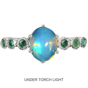 Natural Unheated Ethiopian Fire Opal and Emerald in Solid .925 Sterling Ring Size 8 or Q