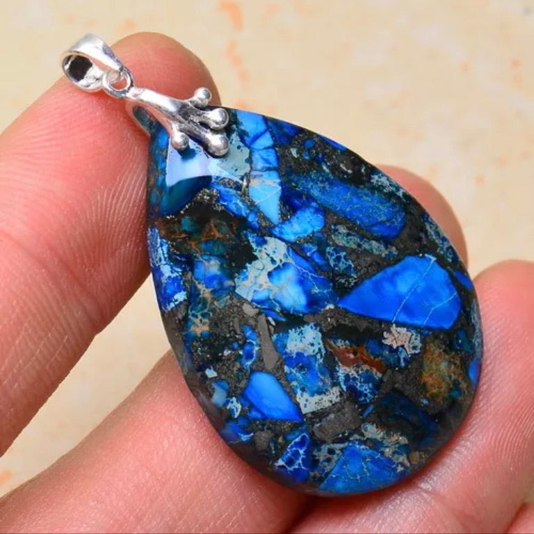 Natural Copper Blue Turquoise Solid .925 Sterling Silver Pendant