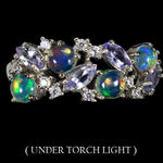 Ethiopian Fire Opal And Tanzanite, CZ Gemstone Solid .925 Sterling Ring Size US 8 or Q