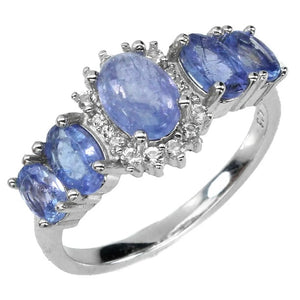 Rare Natural Unheated Tanzanite and White Topaz Ring in Solid .925 Silver Size US 7 or O - BELLADONNA