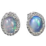 8 x 6 mm Natural Unheated Rainbow White Fire Opal  Solid .925 Silver Earrings