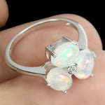 Natural Unheated Full Flash Ethiopian Fire Opal CZ Gemstone Solid .925 Sterling Ring Sz 9