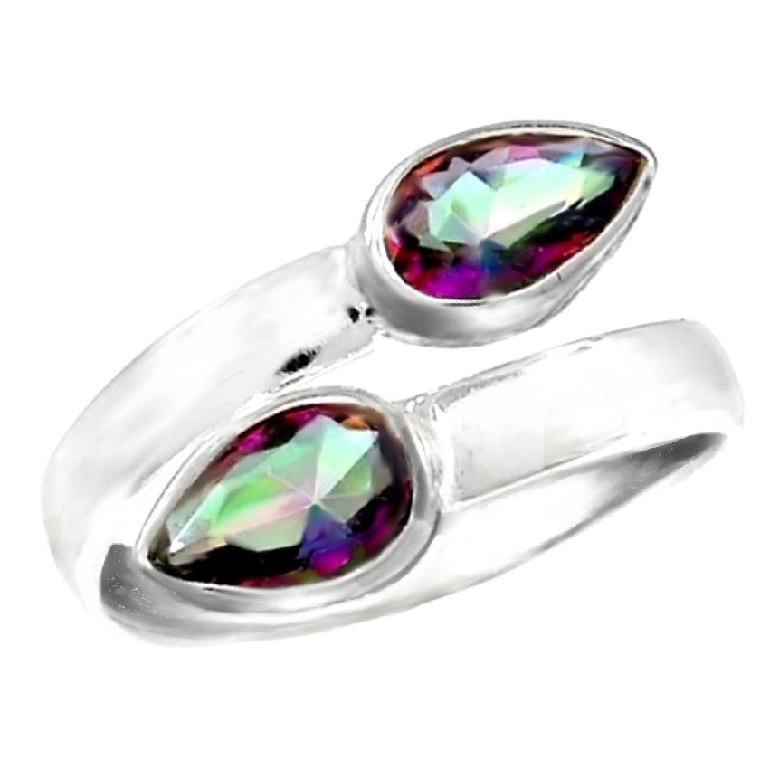 Rainbow Mystic Topaz Gemstone Ring In Solid .925 Sterling Silver. Size US 8/ Q
