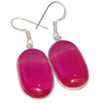 Natural Pink Botswana Lace Agate Oval Gemstone .925 Sterling Silver Earrings - BELLADONNA