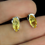 Natural Unheated Marquise Yellow Citrine in Solid 925 Sterling Silver 14K White Gold Stud Earrings