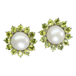 Natural Unheated Peridot, White Pearl Gemstone Solid .925 Sterling Silver Stud Earrings