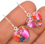 Natural Kingman Pink Dahlia Turquoise Heart Gemstone Solid .925 Sterling Silver Earrings