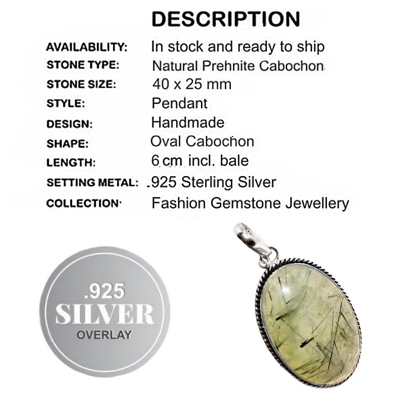 Soft Green Scottish Moss Prehnite Gemstone .925 Silver Pendant