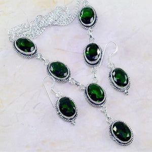 Emerald Quartz Gemstone 925 Silver Necklace & Earrings