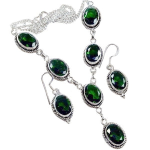 Emerald Quartz Gemstone 925 Silver Necklace & Earrings