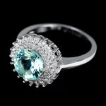 Deluxe Natural Sky Blue Topaz, White Cubic Zirconia Gemstone Solid .925 Silver Size 8