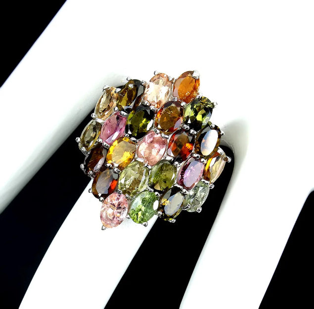 Natural Unheated Multi-Tourmaline Solid. 925 Sterling Silver Ring Size 8.5 or Q1/2
