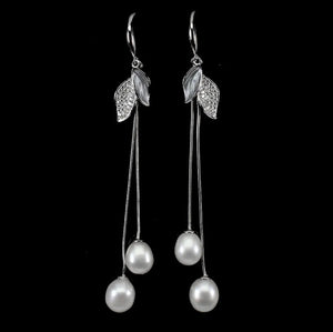 Elegant Creamy White Freshwater Pearl, White Cubic Zirc Solid .925 Sterling Silver Earrings