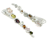 Deluxe Natural Unheated Multi-Tourmaline and AAA White Cubic Zirconia Solid. 925 Sterling Silver Earrings
