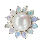 Natural Unheated Ethiopian Fire Opal and White Pearl in Solid .925 Sterling Ring Size 8.5 or Q1/2