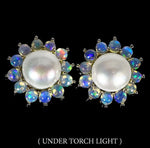 Natural Unheated Rainbow Ethiopian Fire Opal & White Pearl Solid .925 Silver Earrings