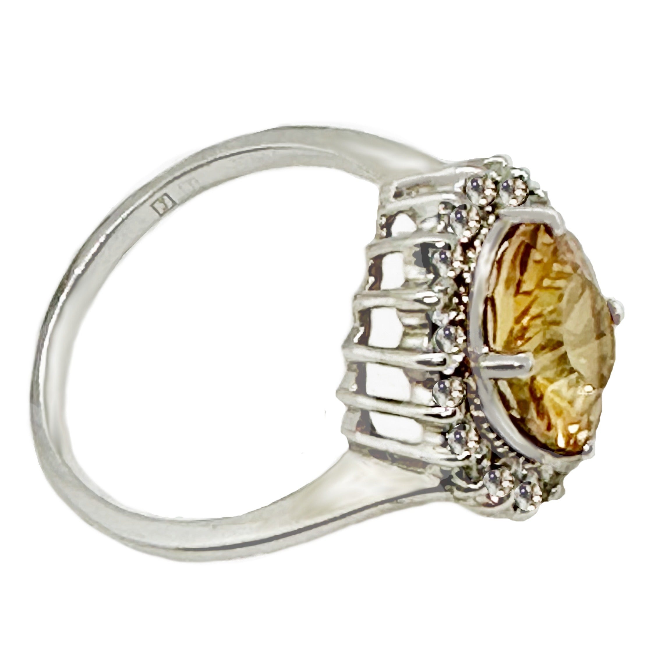 Natural Citrine, AAA White Cubic Zirconia Solid .925 Silver,14K White Gold Ring Size 9 or R1/2 - BELLADONNA