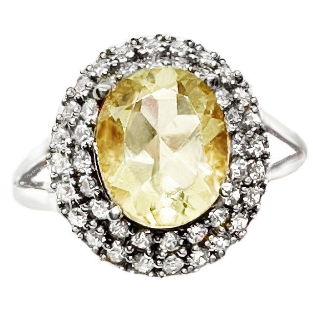 5.65 Cts Natural Sunny Citrine, White Topaz Solid .925 Silver Ring Size 8 - BELLADONNA