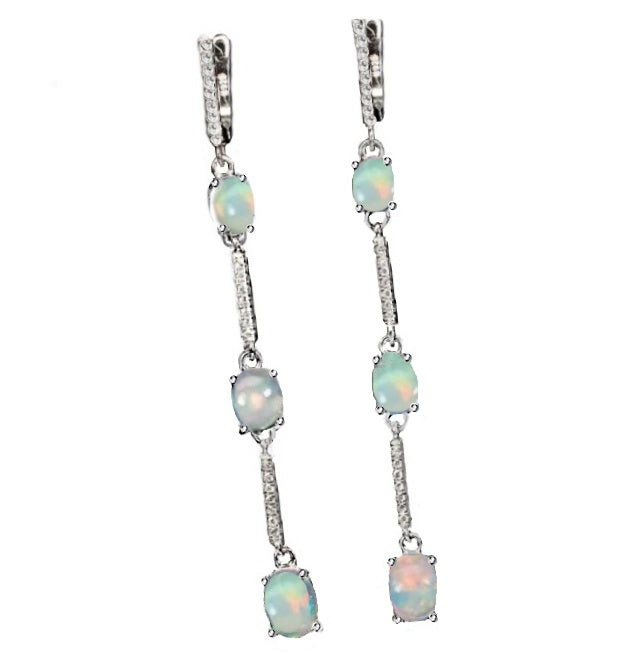 Natural Unheated Rainbow Full Flash Fire Opal Solid .925 Silver Earrings
