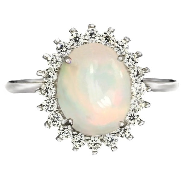 Ethiopian Fire Opal And White Cubic Zirconia Gemstone Solid .925 Sterling Ring Size 8