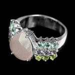 Earth Mined Genuine Stones Rose Quartz, Multi-Gems Solid .925 Sterling Silver Ring Size 6.5 or N