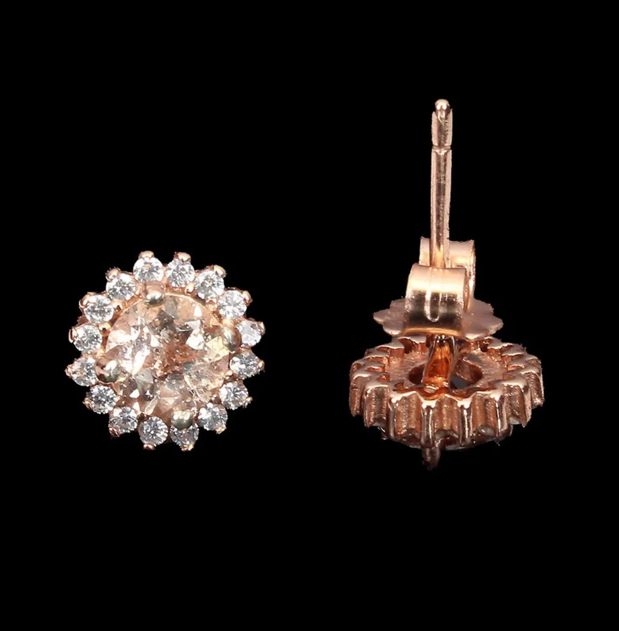 Dainty Natural Unheated Morganite and White Cubic Zirconia Solid .925 Sterling Silver Earrings