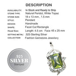 Faceted Peridot Rectangle White Topaz Gemstone .925 Sterling Silver Pendant