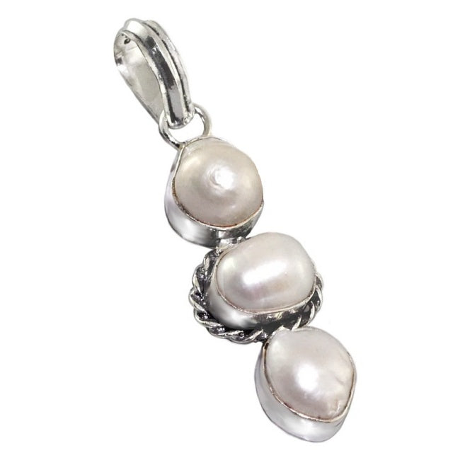 Creamy White Biwa Pearl. 925 Sterling Silver Pendant