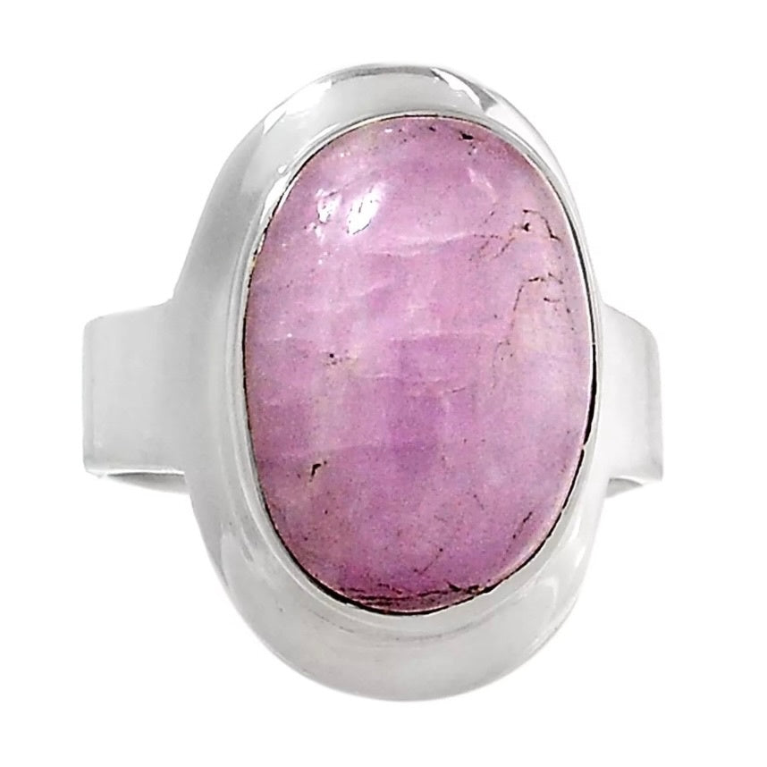 Natural Pink Oval Shape Kunzite Gemstone Solid .925 Silver Ring Size 8 or Q