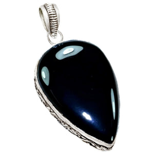 Handmade Black Onyx Pear Gemstone .925 Silver Pendant