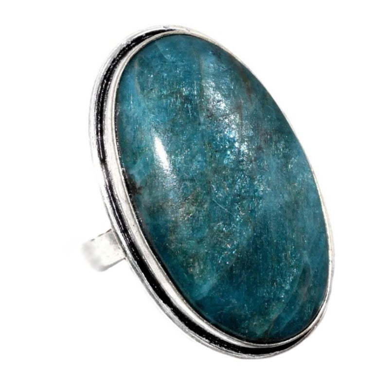 Natural Blue Apatite Gemstone .925 Sterling Silver Ring Size US 8 / Q