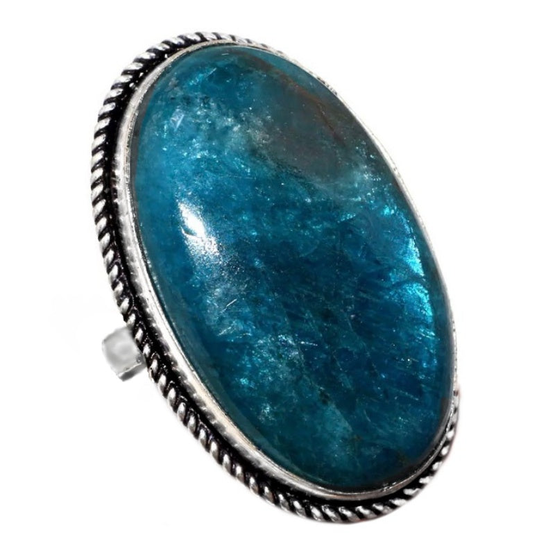 Natural Blue Apatite Gemstone .925 Sterling Silver Ring Size US 8.5 or Q 1/2