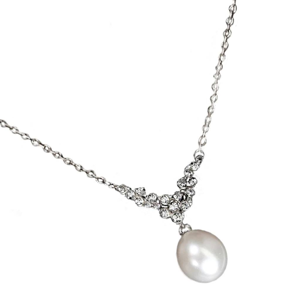 21.45 Cts Incredible Freshwater Pearl ,White Cz Solid. 925 Sterling Silver Necklace