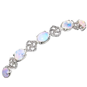 Natural Unheated Ethiopian Fire Opal Cubic Zirconia Gemstone in Solid Sterling Silver Bracelet