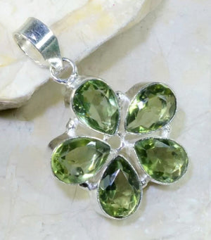 Handmade Floral Green Amethyst Pears .925 Silver Pendant