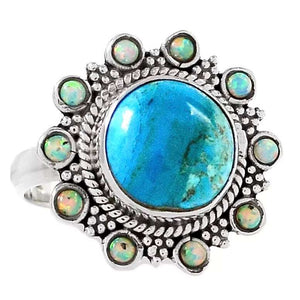 Natural Peruvian Blue Opal , Fire Opal Gemstone Solid .925 Sterling Silver Ring Size US 7 - BELLADONNA